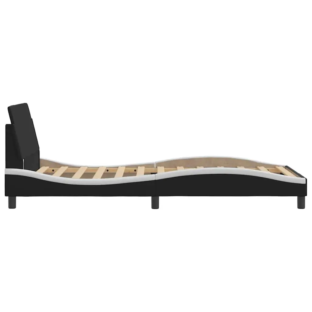 Bed Frame King Single Faux Leather Black White Bedroom Furniture 107 x 203 cm