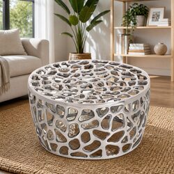 Coffee Table Ø55x31 cm Accent Living Room Side Table Modern Hollow Design