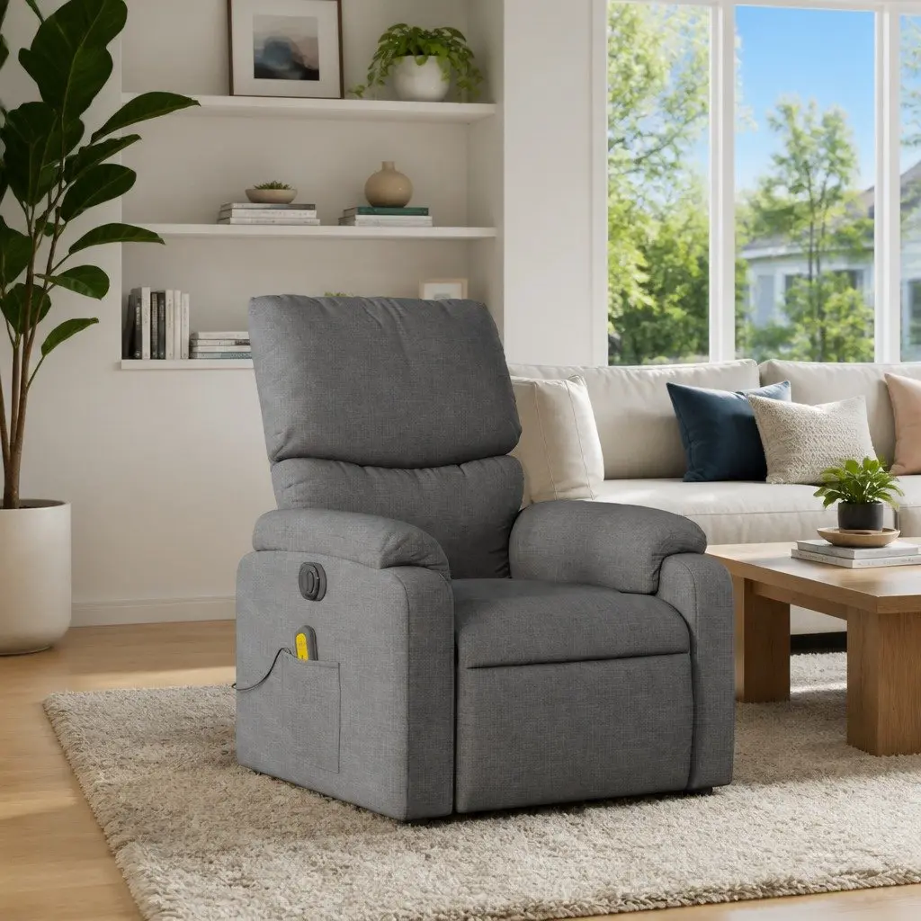 Massage Recliner Chair Manual Reclining Dark Grey Fabric 135 Degrees Vibration Massage