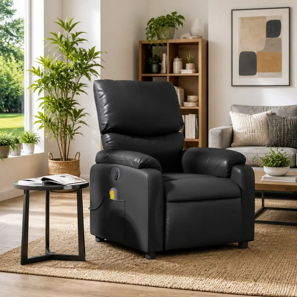 Black Faux Leather Massage Recliner Chair
