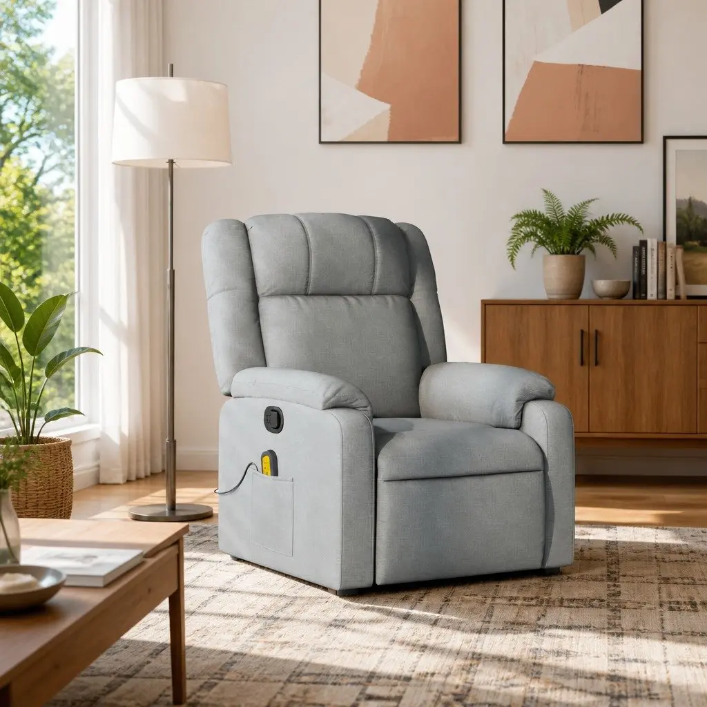 Massage Recliner Chair Manual Recline Light Grey Fabric Vibration
