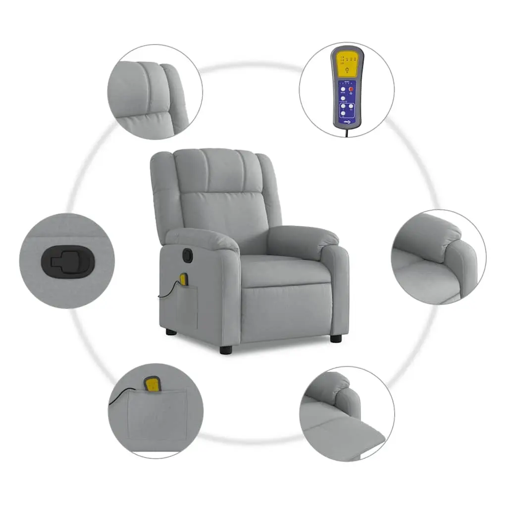 Massage Recliner Chair Manual Recline Light Grey Fabric Vibration