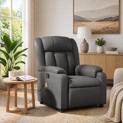 Comforting Grey Faux Leather Massage Recliner Chair