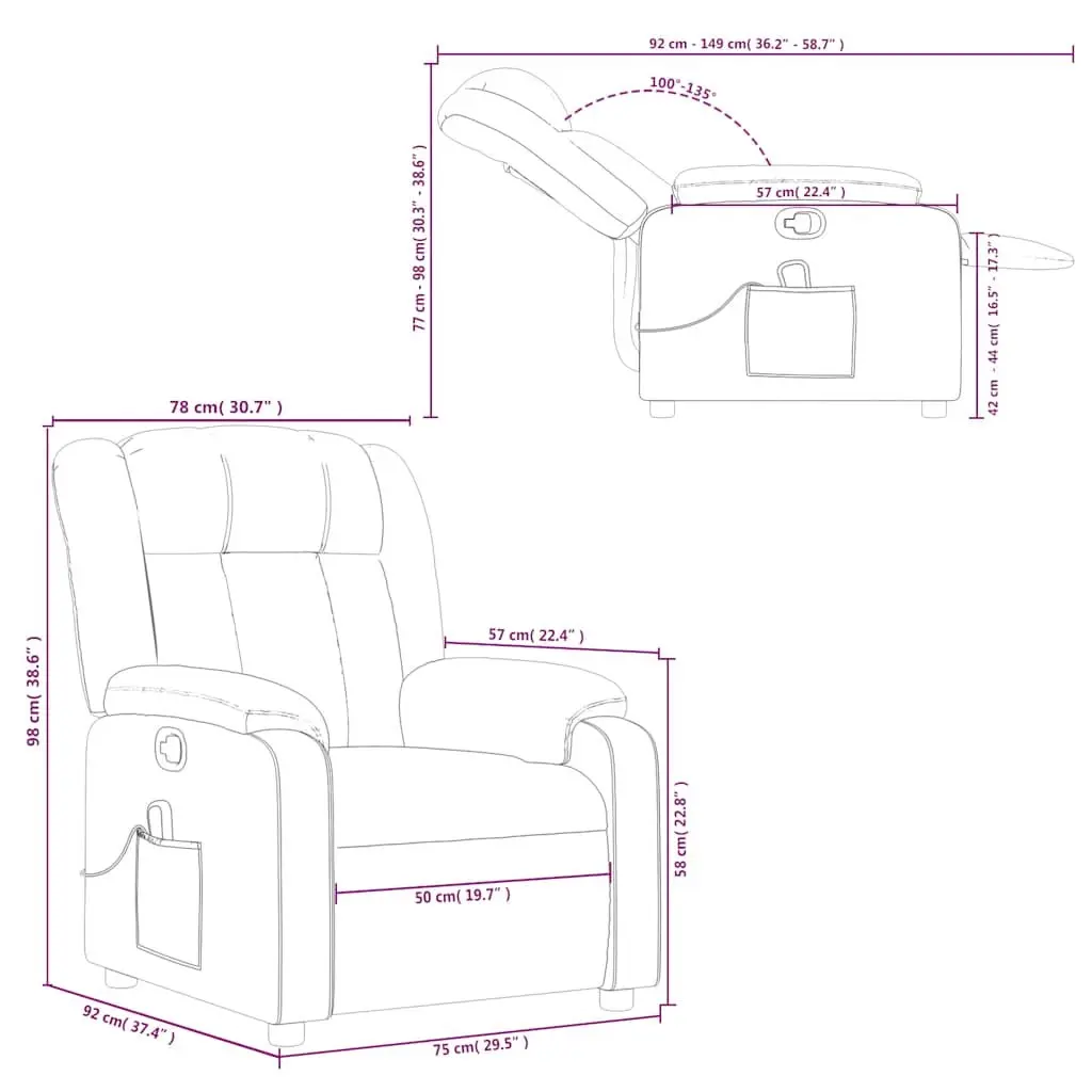 Massage Recliner Chair Manual Recline Armchair Vibration 6 Points Grey Fabric
