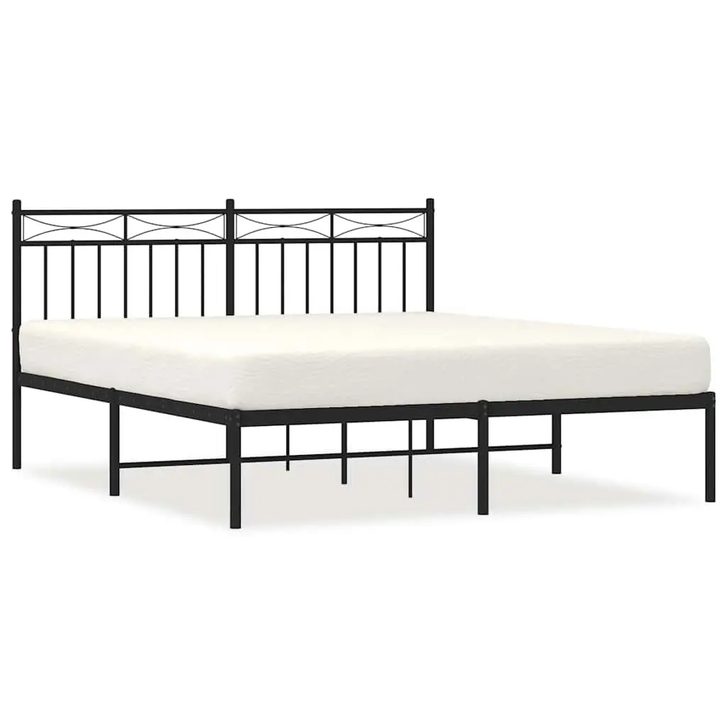 Metal Bed Frame 150x200 cm Black Steel Headboard Bedroom Furniture