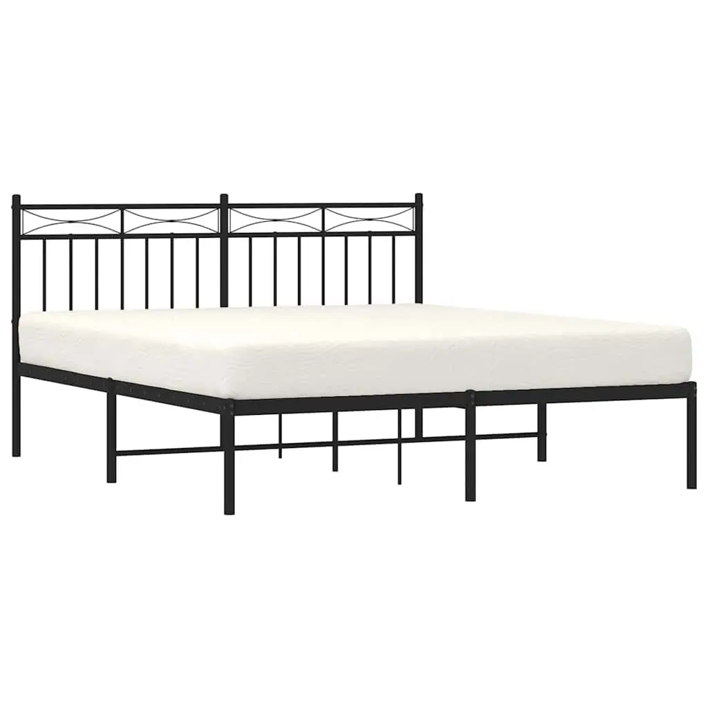 Metal Bed Frame 150x200 cm Black Steel Headboard Bedroom Furniture