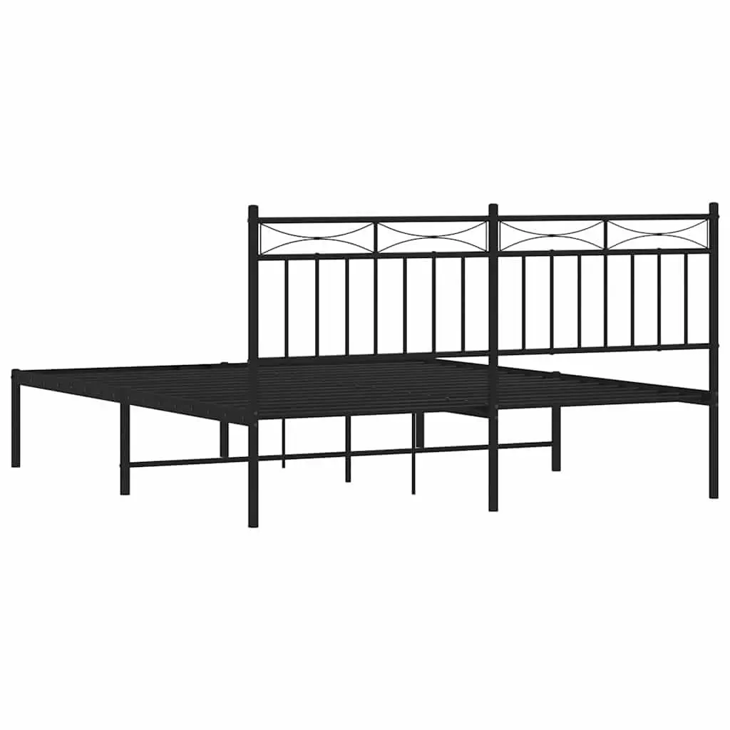 Metal Bed Frame 150x200 cm Black Steel Headboard Bedroom Furniture