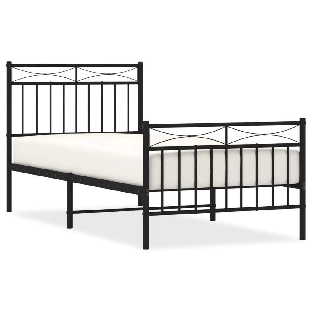 Metal Bed Frame 90x190 cm Black Bedroom Furniture Steel Slats Support