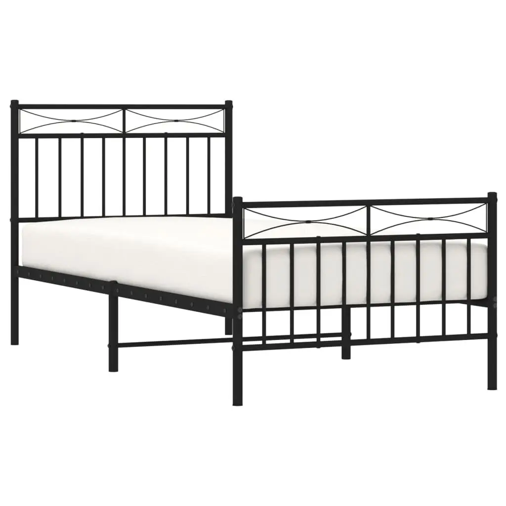 Metal Bed Frame 90x190 cm Black Bedroom Furniture Steel Slats Support
