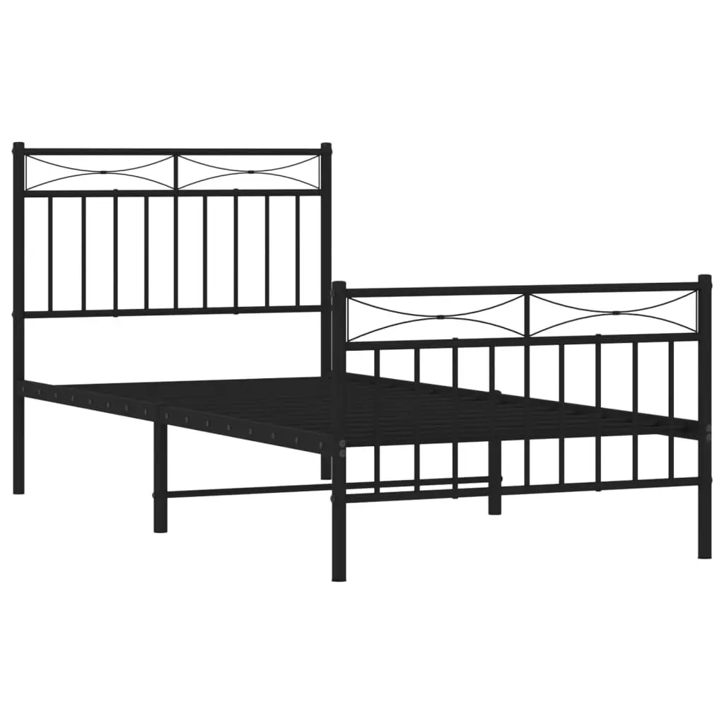 Metal Bed Frame 90x190 cm Black Bedroom Furniture Steel Slats Support