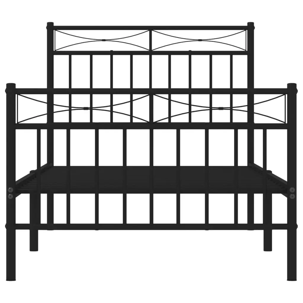 Metal Bed Frame 90x190 cm Black Bedroom Furniture Steel Slats Support