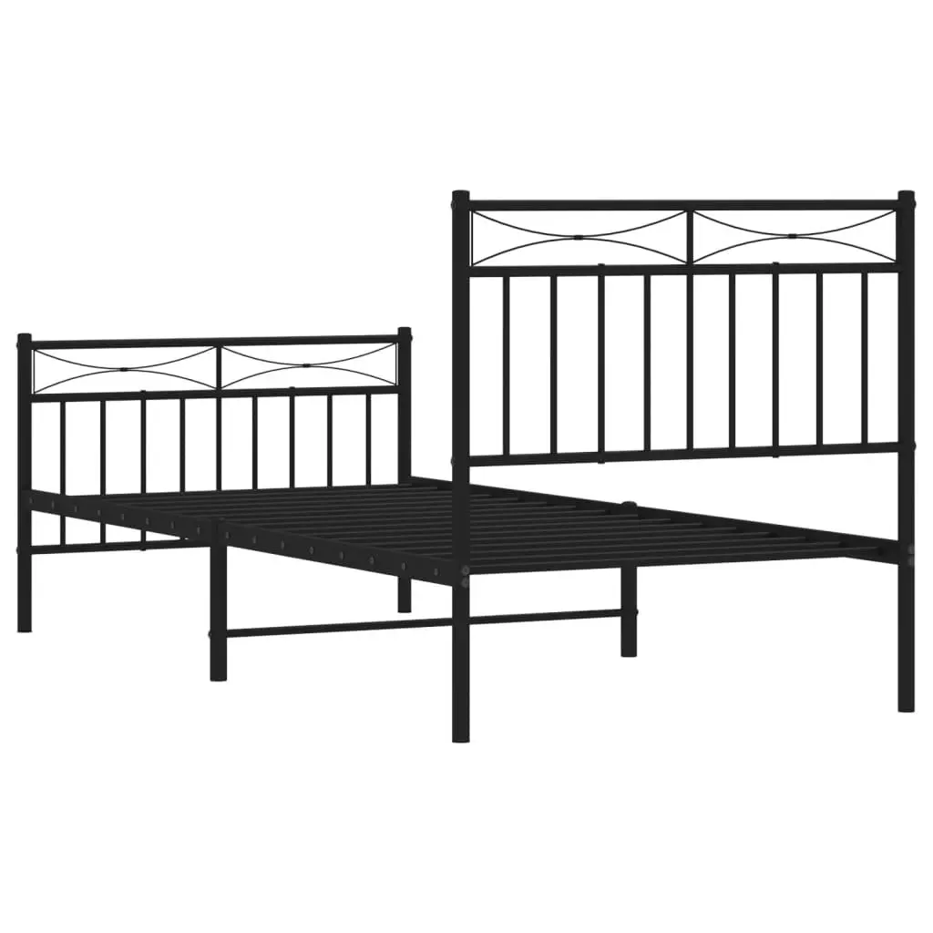 Metal Bed Frame 90x190 cm Black Bedroom Furniture Steel Slats Support