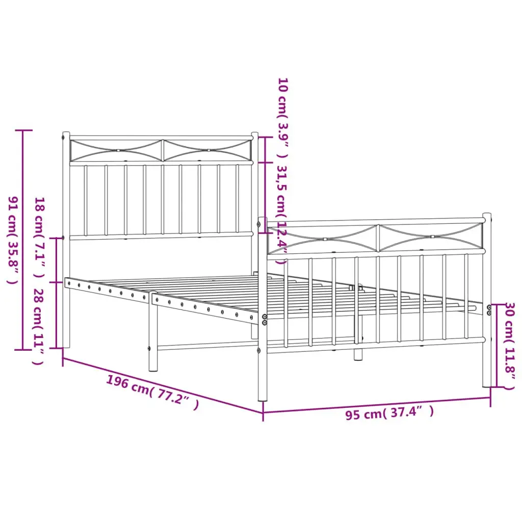 Metal Bed Frame 90x190 cm Black Bedroom Furniture Steel Slats Support