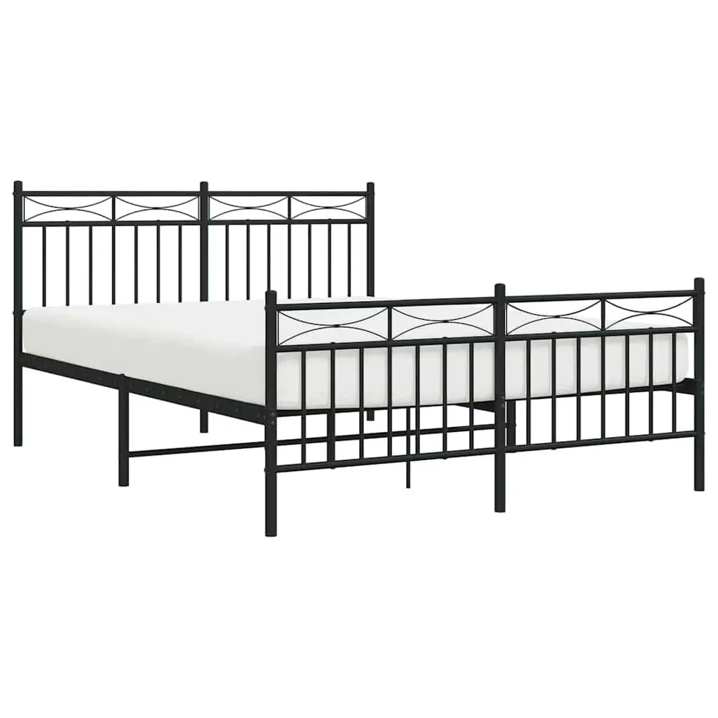 Metal Bed Frame 135x190 cm Black Footboard Bedroom Furniture Slats Legs