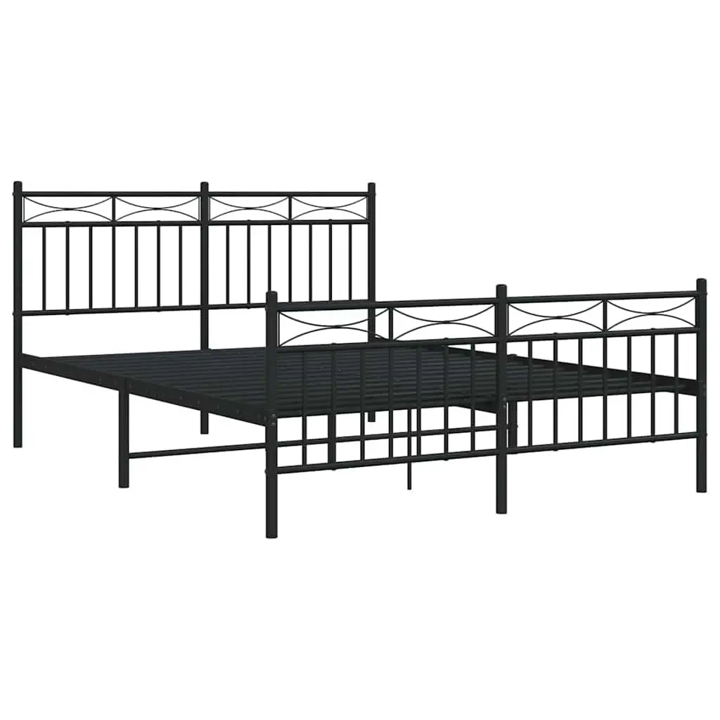 Metal Bed Frame 135x190 cm Black Footboard Bedroom Furniture Slats Legs
