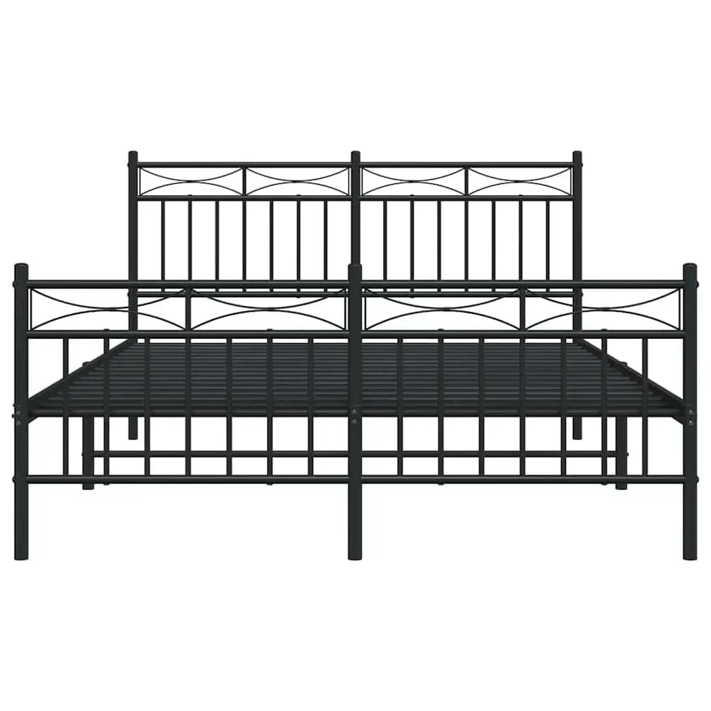 Metal Bed Frame 135x190 cm Black Footboard Bedroom Furniture Slats Legs