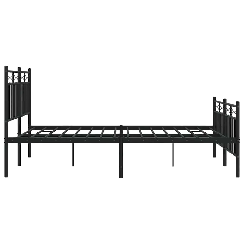 Metal Bed Frame 135x190 cm Black Footboard Bedroom Furniture Slats Legs