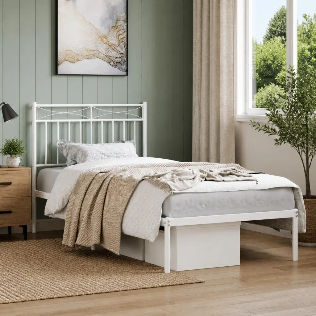 Metal Bed Frame with Headboard 90x190 cm White Steel