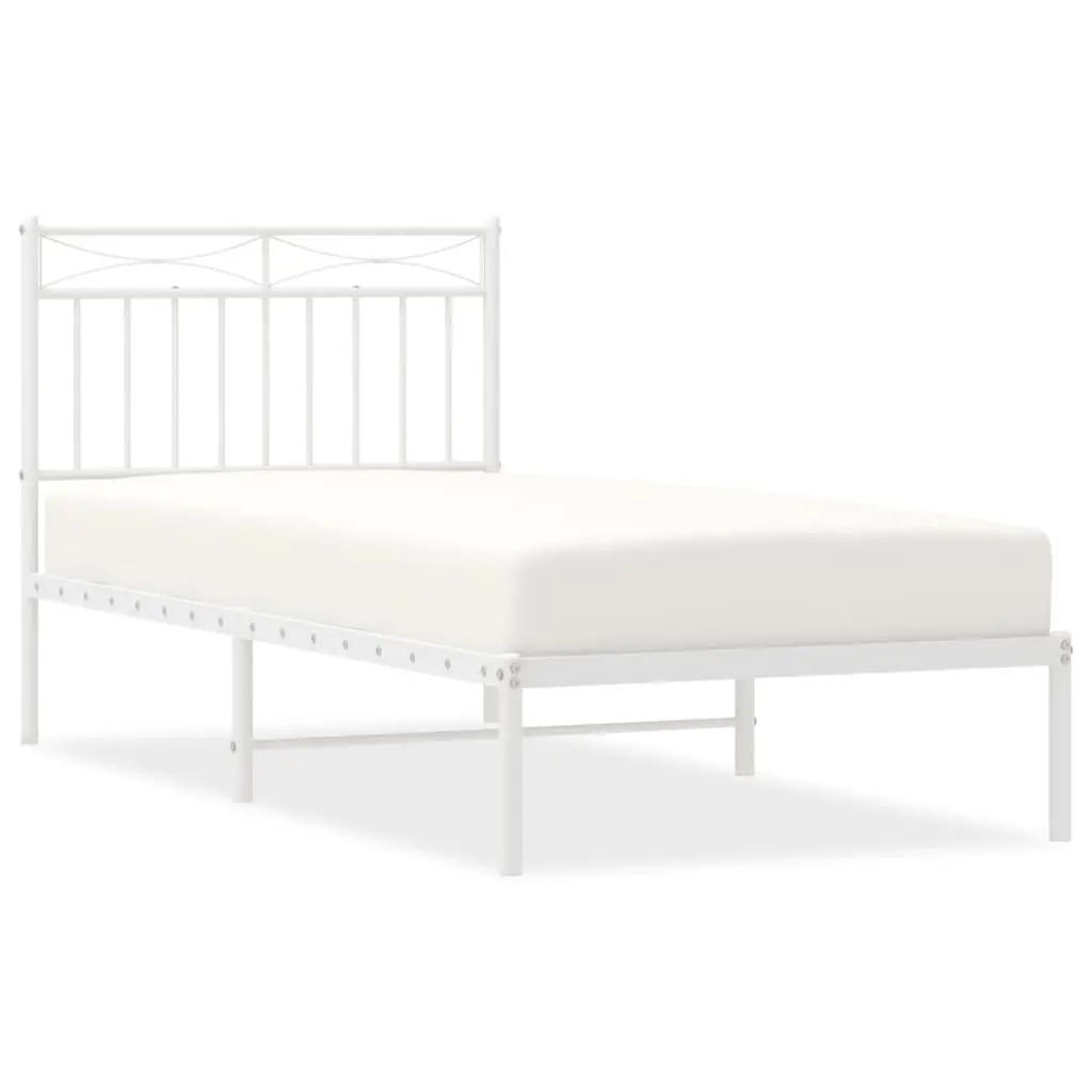 Metal Bed Frame with Headboard 90x190 cm White Steel