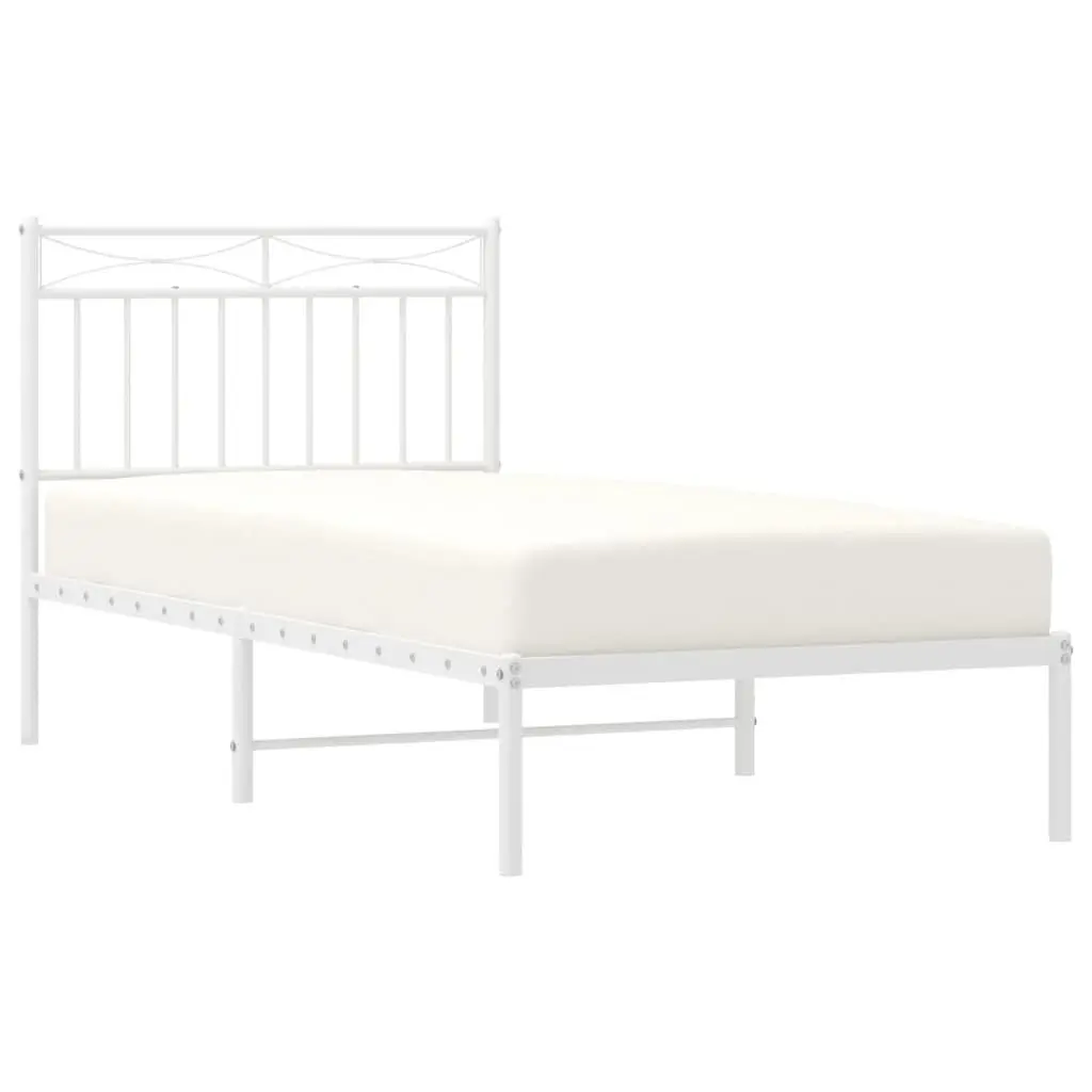 Metal Bed Frame with Headboard 90x190 cm White Steel
