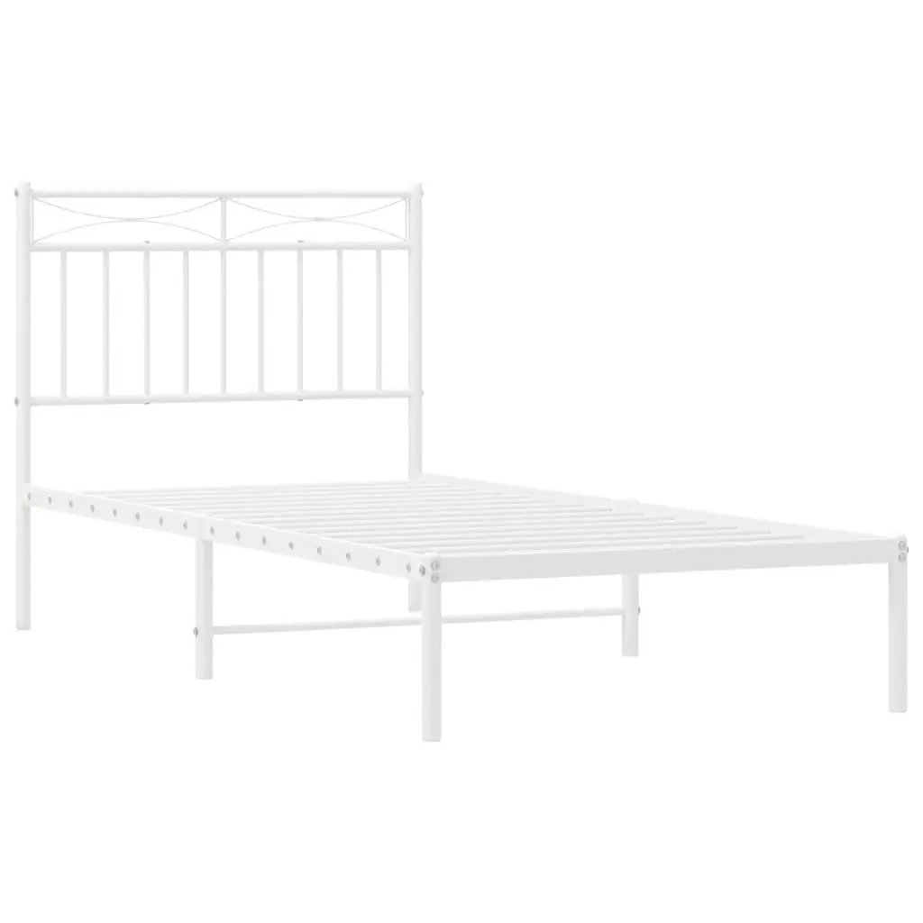 Metal Bed Frame with Headboard 90x190 cm White Steel