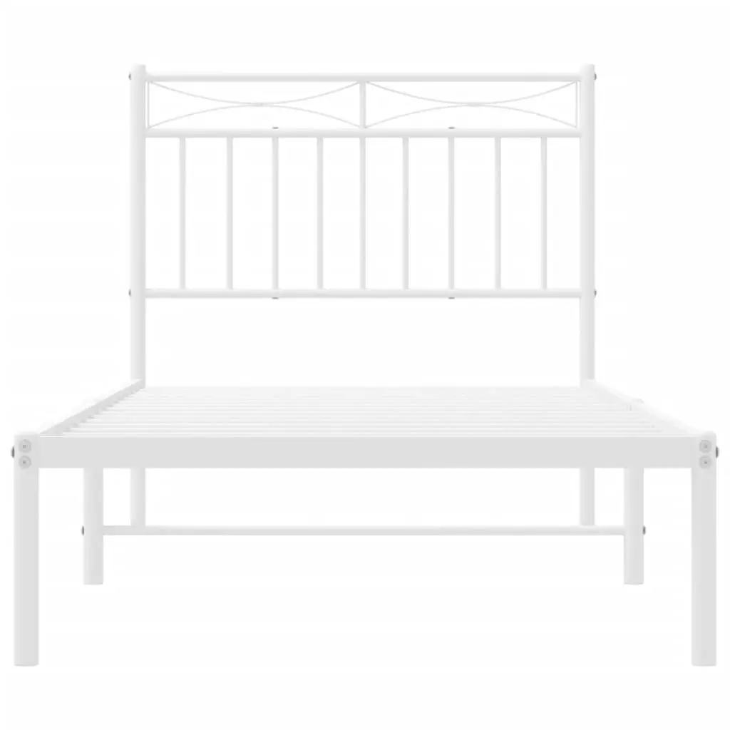 Metal Bed Frame with Headboard 90x190 cm White Steel