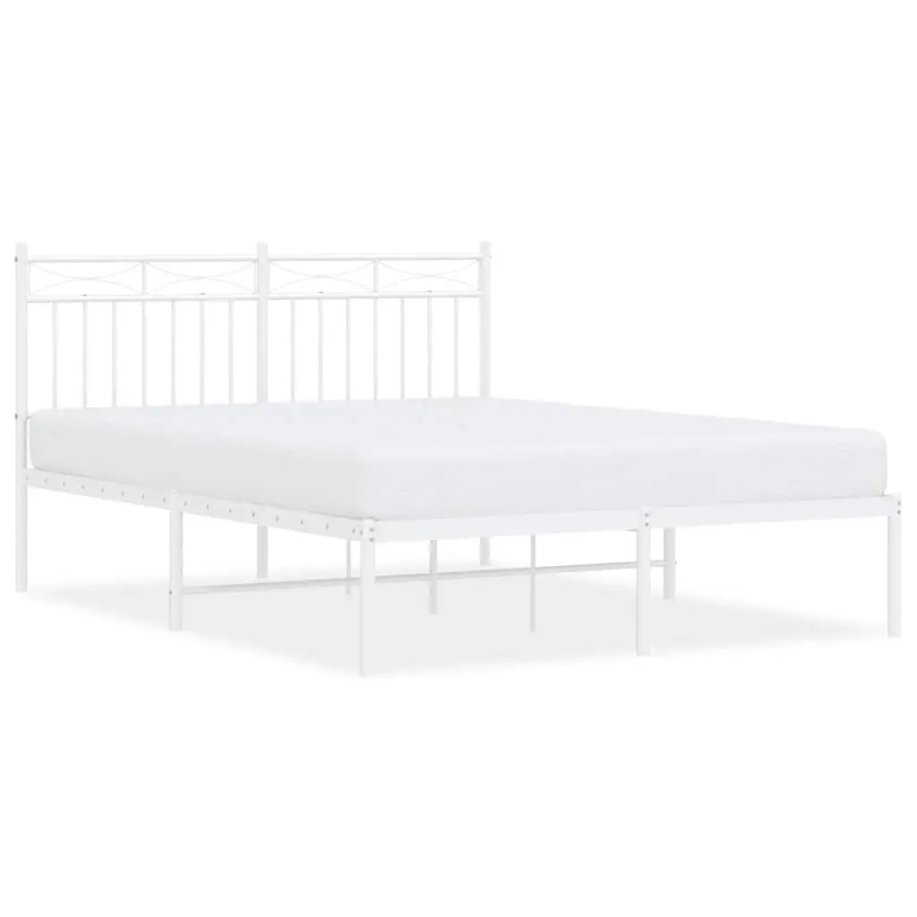 Metal Bed Frame White 135x190 cm with Headboard Steel Slats Support Storage
