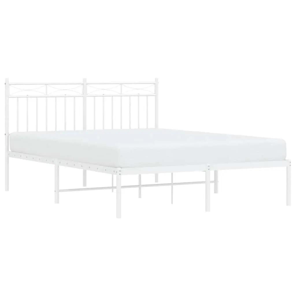 Metal Bed Frame White 135x190 cm with Headboard Steel Slats Support Storage