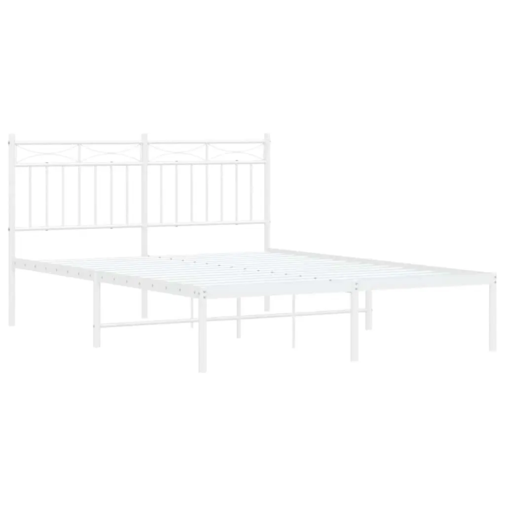 Metal Bed Frame White 135x190 cm with Headboard Steel Slats Support Storage