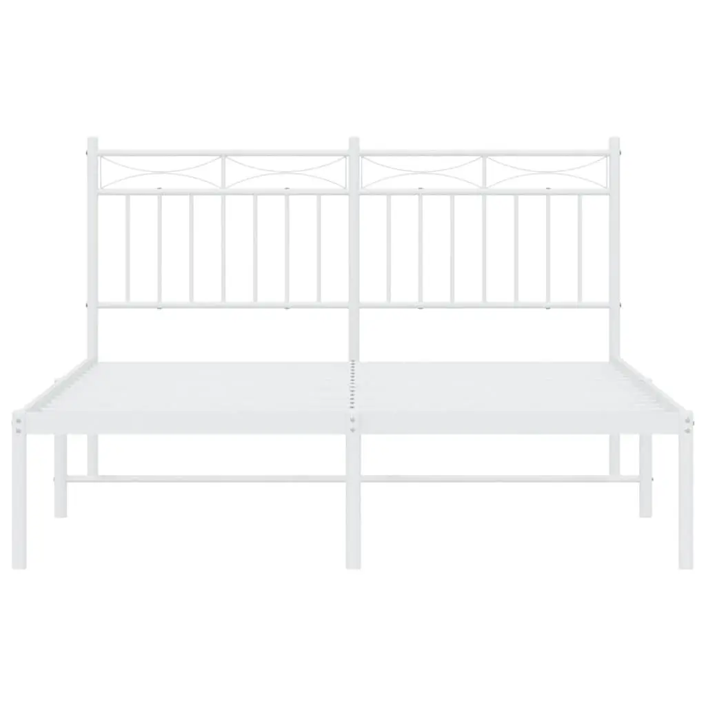 Metal Bed Frame White 135x190 cm with Headboard Steel Slats Support Storage