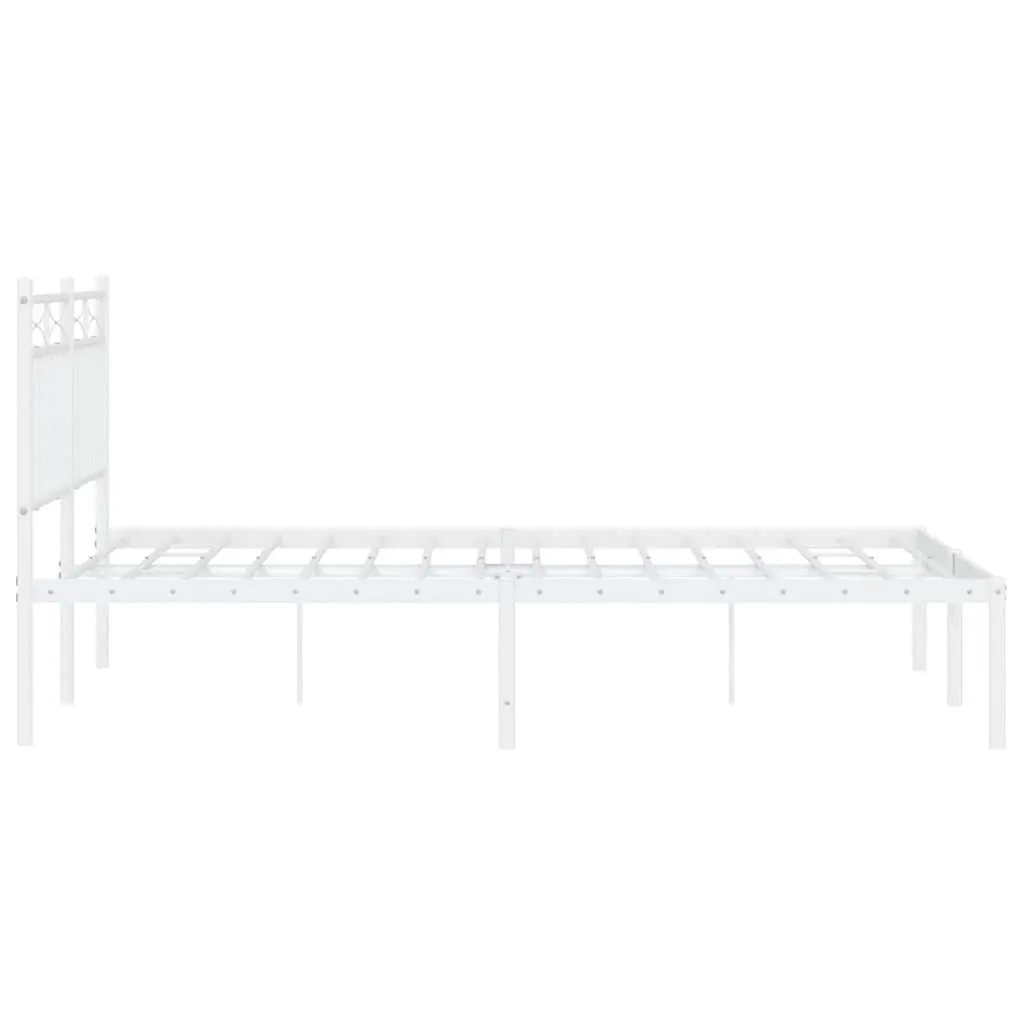 Metal Bed Frame White 135x190 cm with Headboard Steel Slats Support Storage