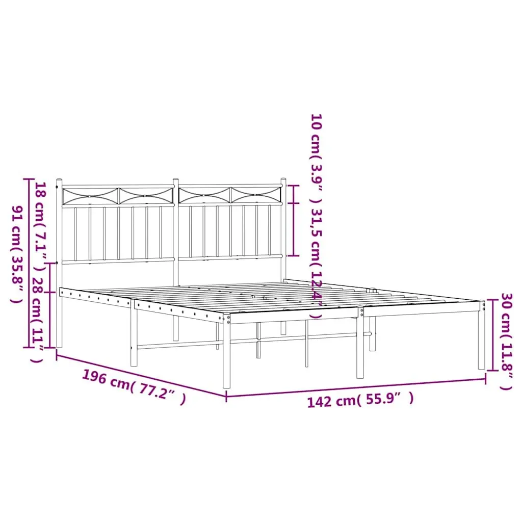 Metal Bed Frame White 135x190 cm with Headboard Steel Slats Support Storage