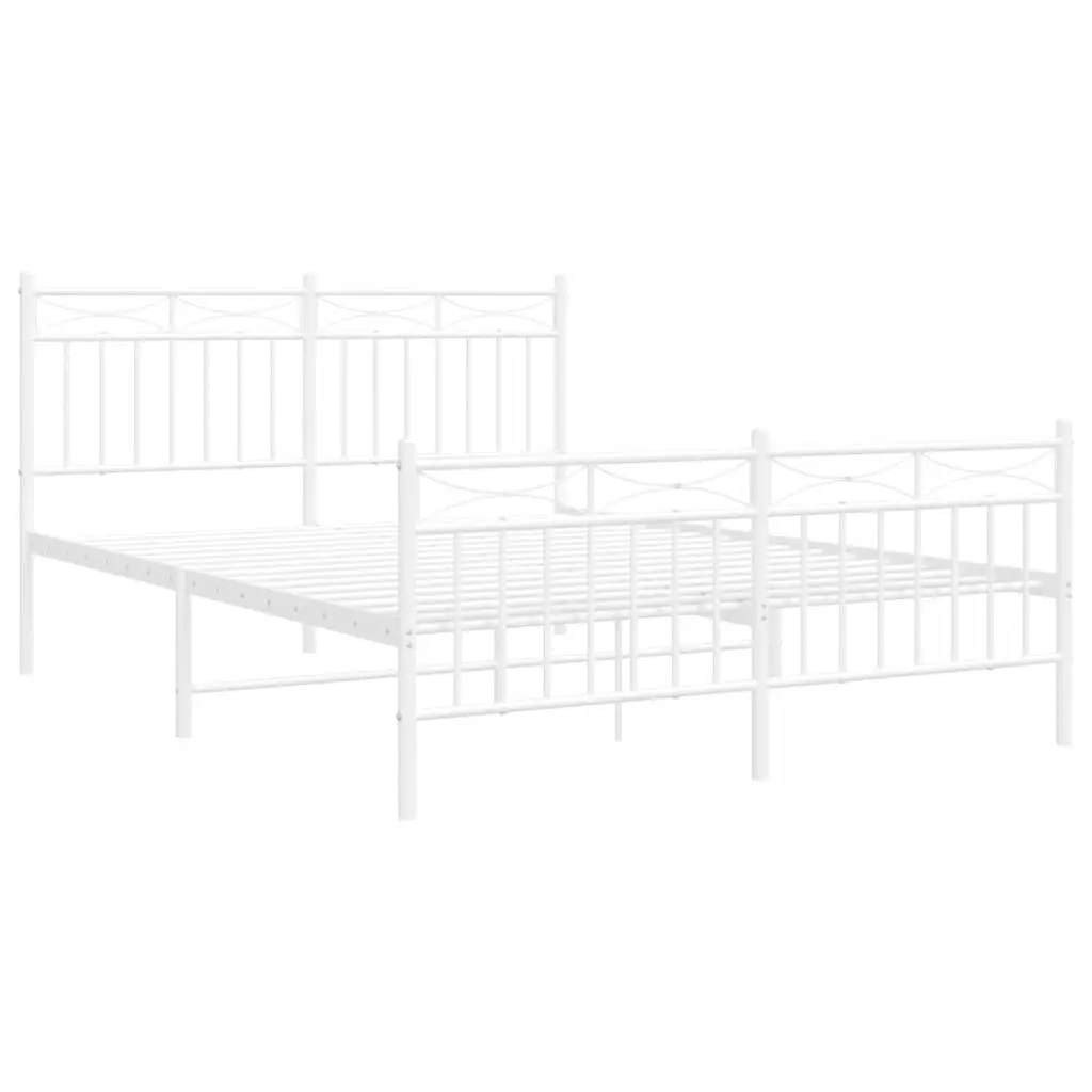 Metal Bed Frame 135x190 cm with Footboard Headboard White Steel Bedroom