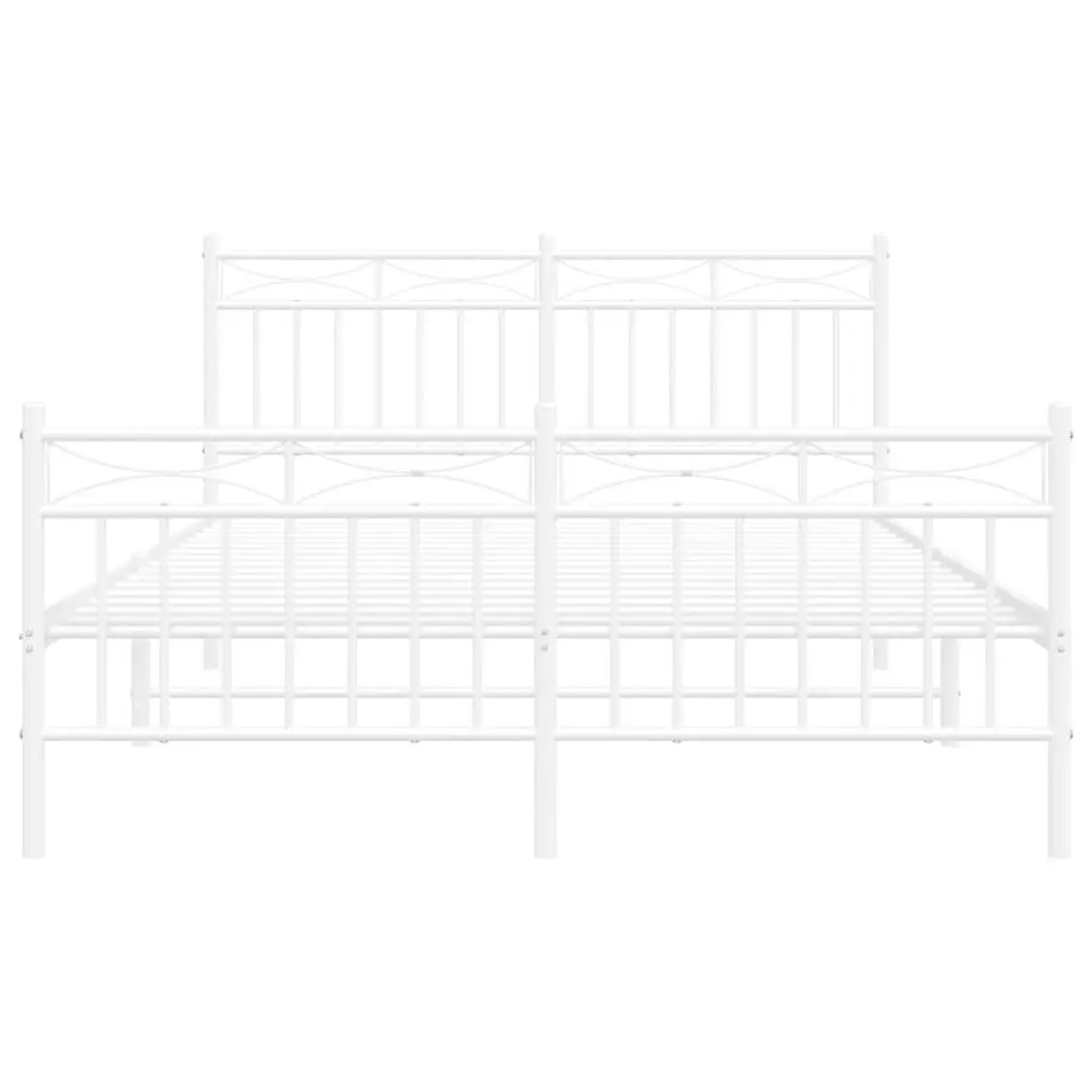 Metal Bed Frame 135x190 cm with Footboard Headboard White Steel Bedroom
