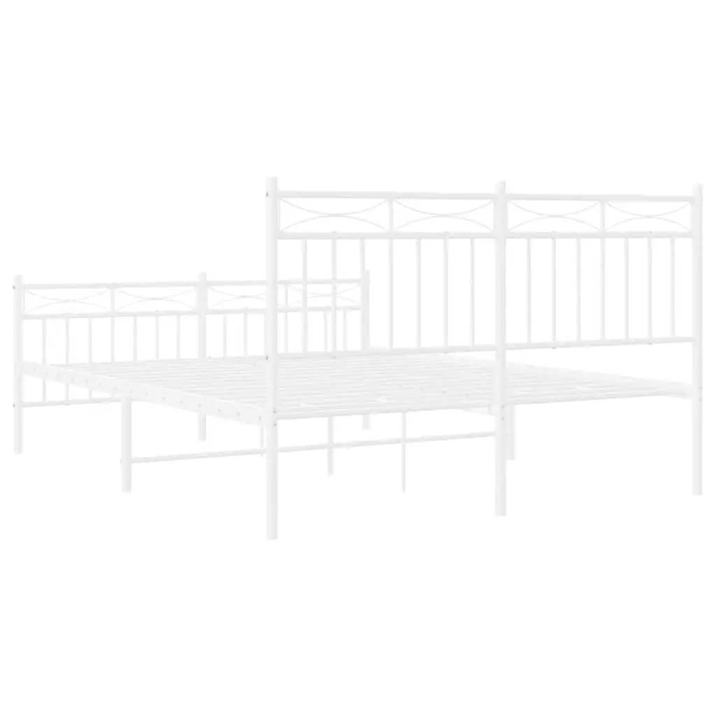 Metal Bed Frame 135x190 cm with Footboard Headboard White Steel Bedroom