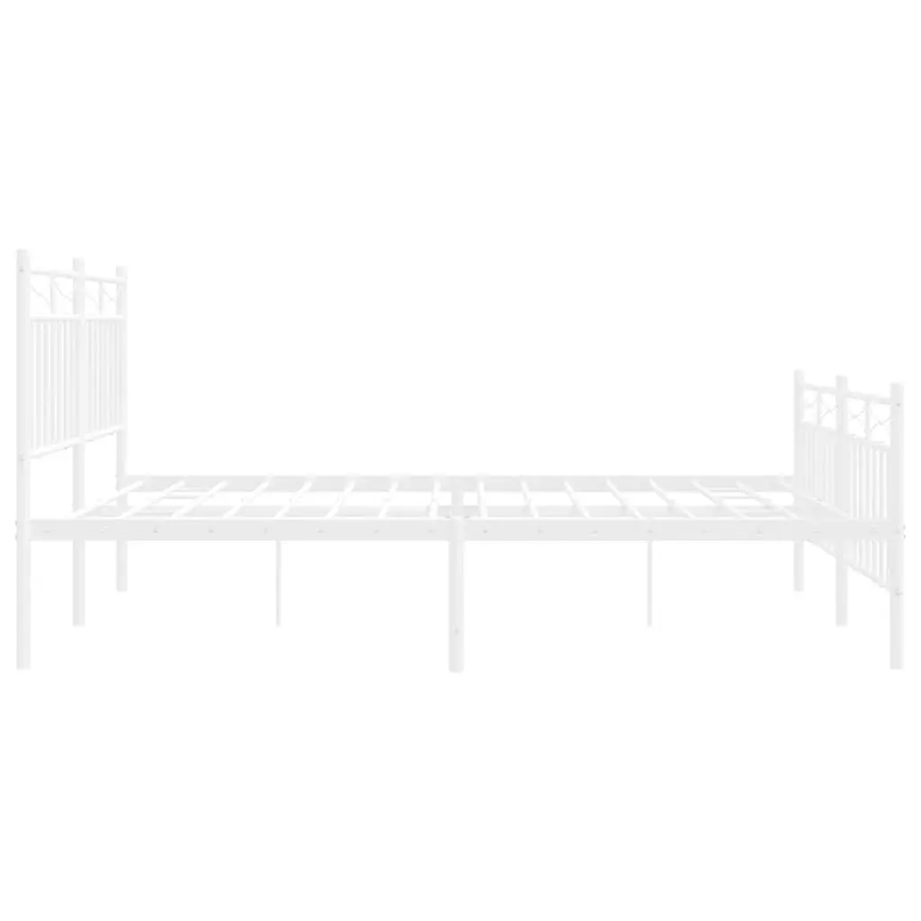 Metal Bed Frame 135x190 cm with Footboard Headboard White Steel Bedroom