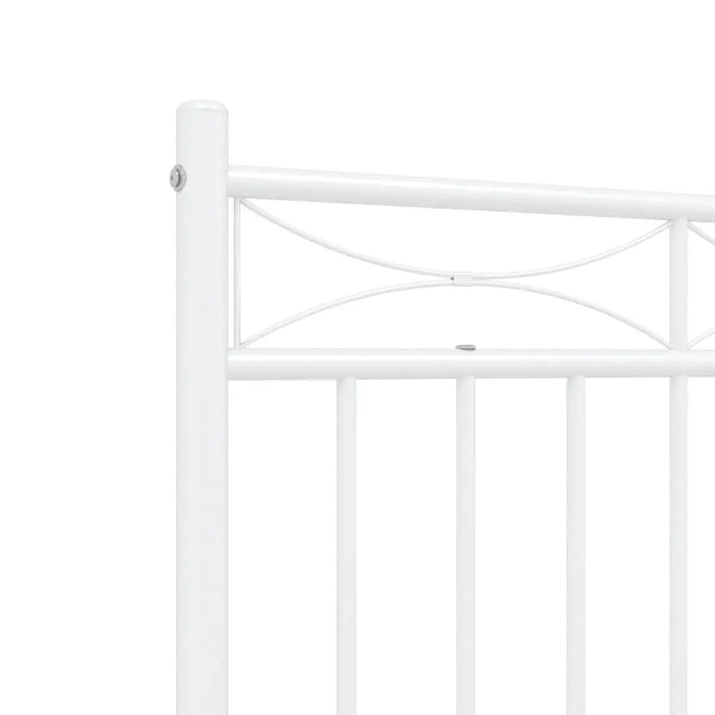 Metal Bed Frame 135x190 cm with Footboard Headboard White Steel Bedroom