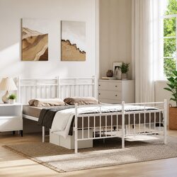Reliable White Metal Bed Frame with Smart Design