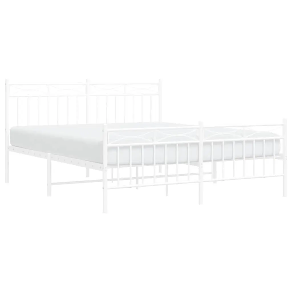 Metal Bed Frame with Footboard White 150x200 cm Bedroom Furniture Slatted Base