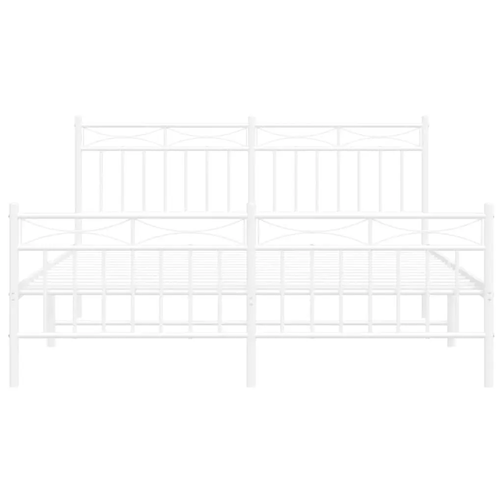 Metal Bed Frame with Footboard White 150x200 cm Bedroom Furniture Slatted Base