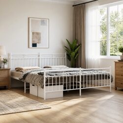 Reliable White Metal Bed Frame for King Size Mattresses