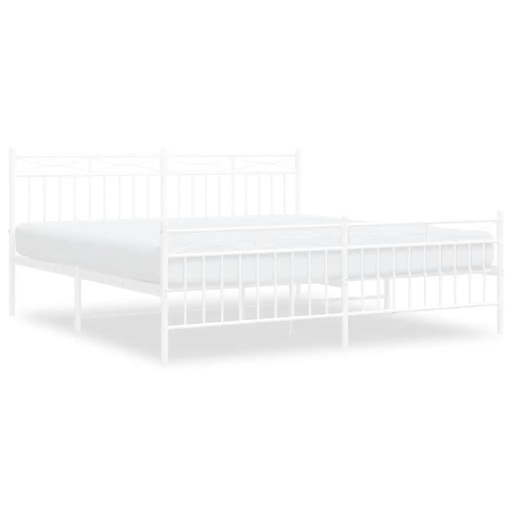 Metal Bed Frame King Size 183x203 cm White with Footboard