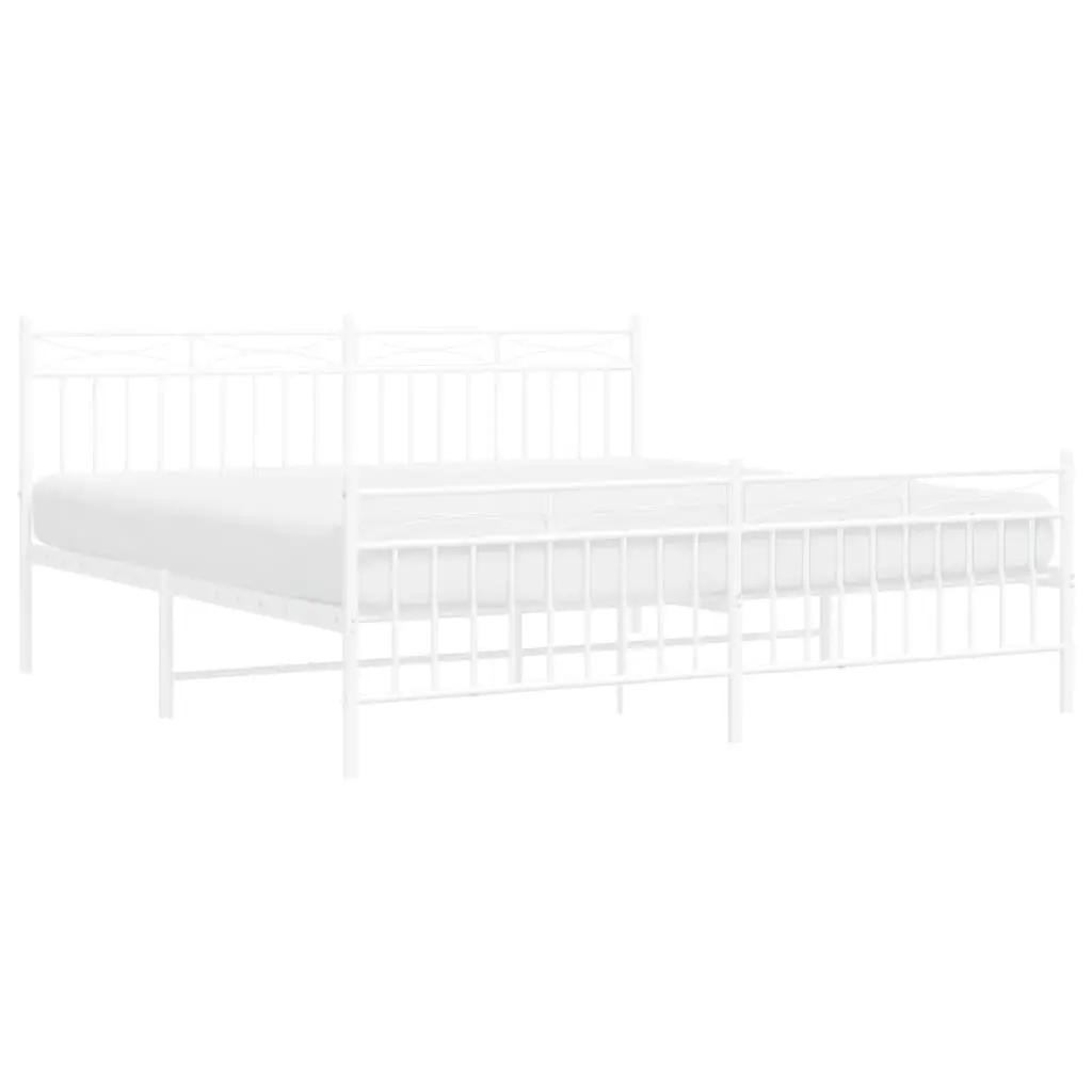 Metal Bed Frame King Size 183x203 cm White with Footboard