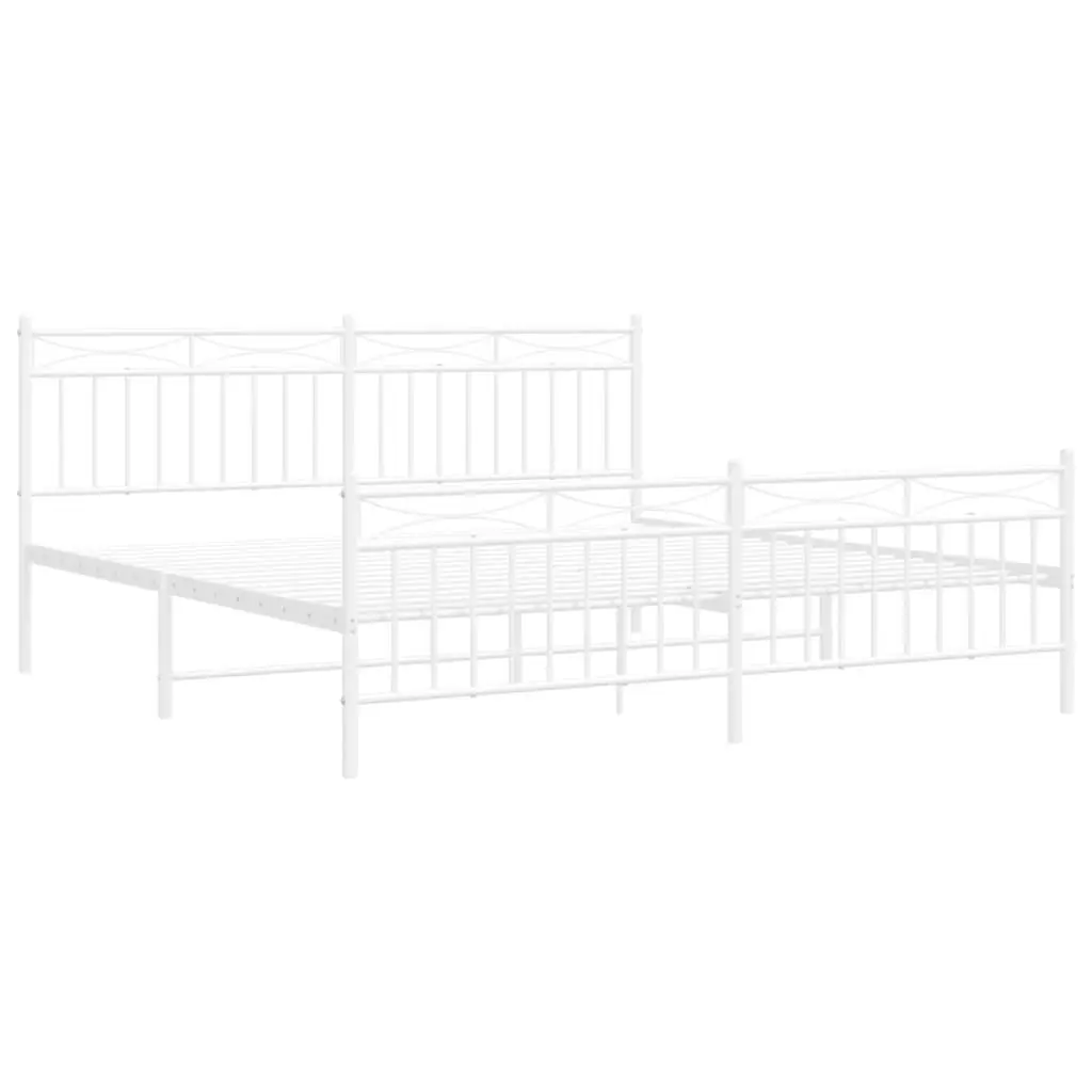 Metal Bed Frame King Size 183x203 cm White with Footboard