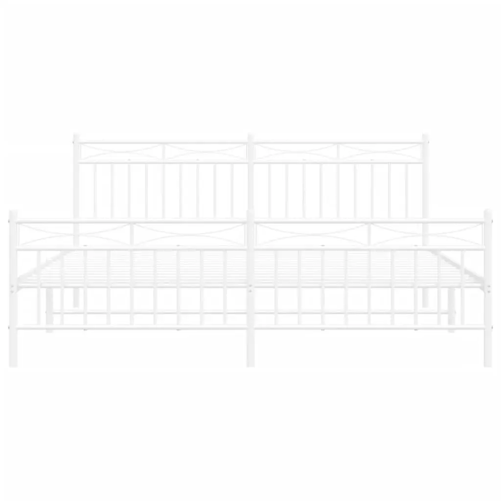 Metal Bed Frame King Size 183x203 cm White with Footboard