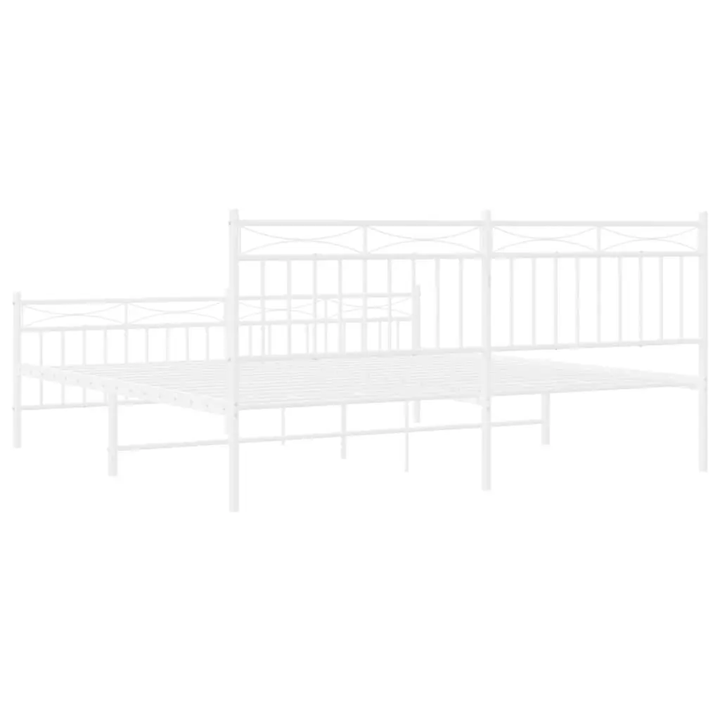 Metal Bed Frame King Size 183x203 cm White with Footboard