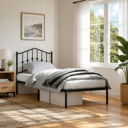 Reliable Metal Bed Frame 90x190 cm in Black with Headboard