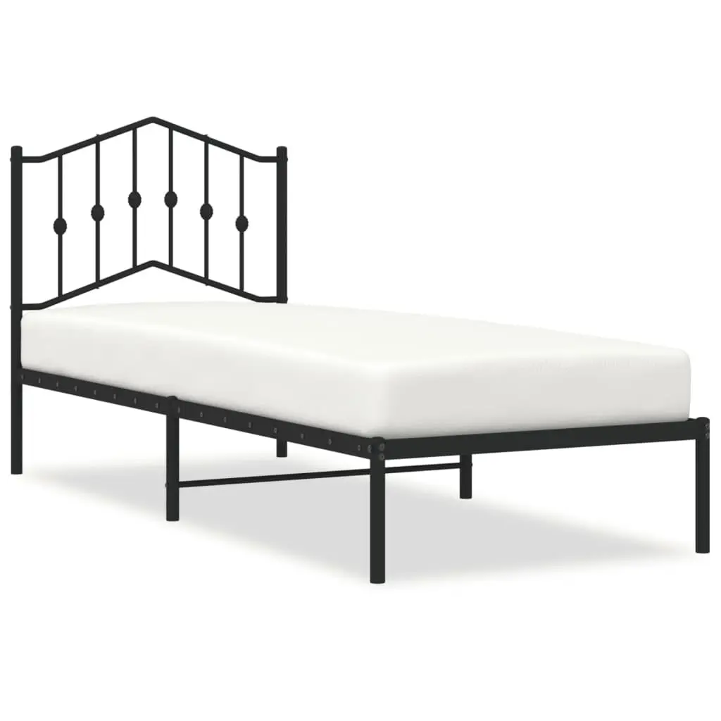 Metal Bed Frame 90x190 cm Black Bedroom Furniture Headboard Storage Space