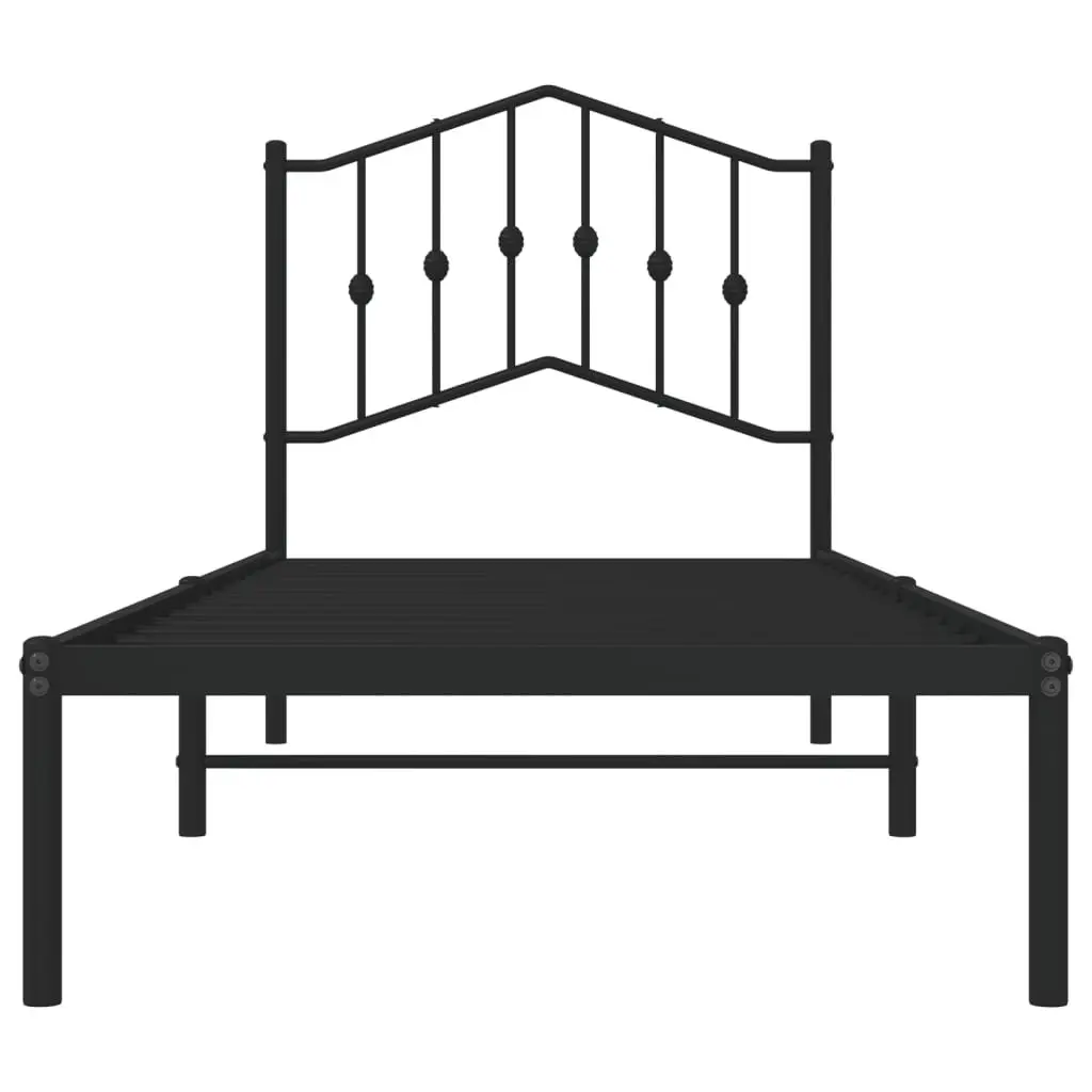 Metal Bed Frame 90x190 cm Black Bedroom Furniture Headboard Storage Space