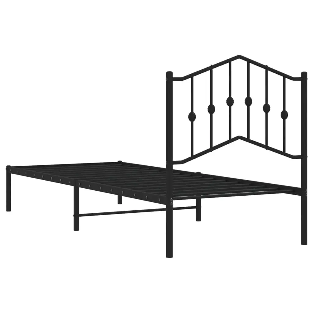 Metal Bed Frame 90x190 cm Black Bedroom Furniture Headboard Storage Space